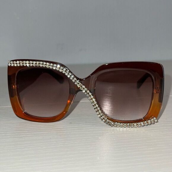 Square Rhinestones Designed Glasses Ladies Fashion Sunglasses Outdoor Oversized - Picture 1 of 6